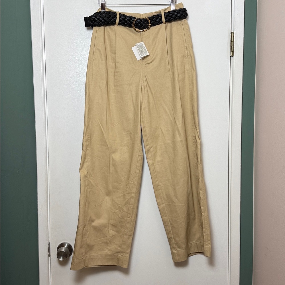 Zara Women's Belted Tapered Fit Pants in Sand - Size Small